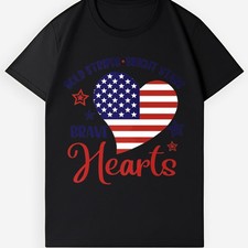 Patriotic Flag Heart "Brave Hearts" T-Shirt, 4th of July USA Tee for Men Women