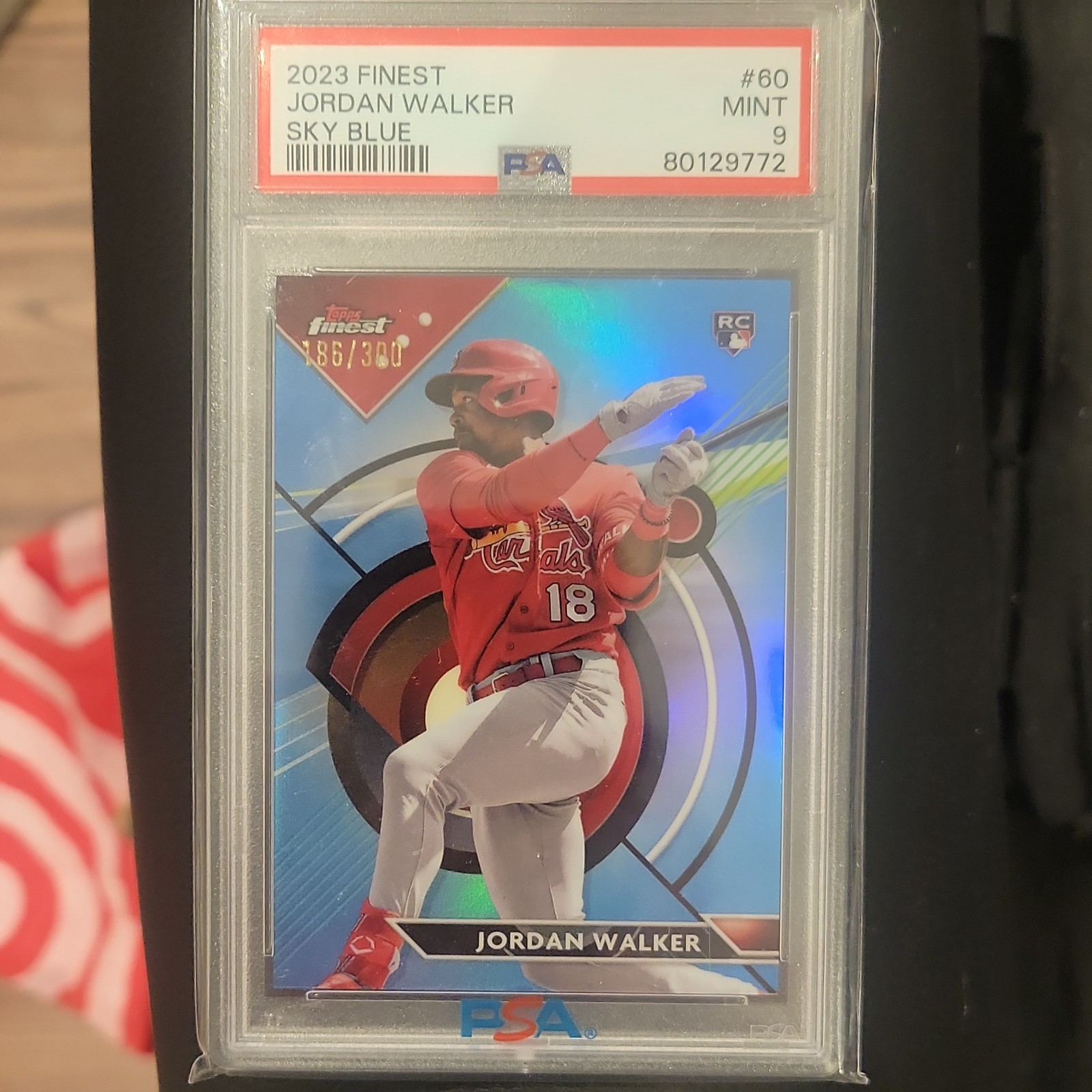 2023 Topps Finest Jordan Walker Sky Blue Refractor 186/300 PSA 9 RC Rookie #80