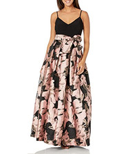 Eliza J Women's V-Neck Floral Jacquard Gown with Tie Waist Size 8