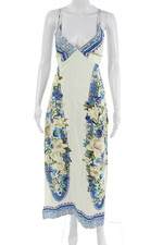 Farm Rio Women Floral V-Neck Sleeveless Maxi Slip Dress White Viscose Size M