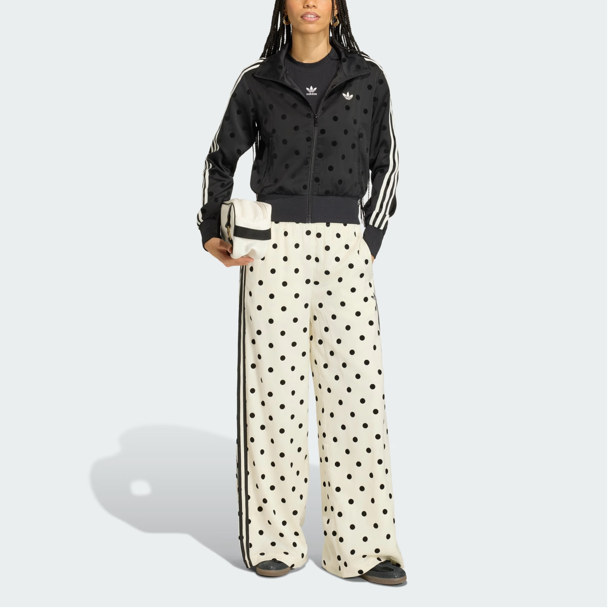 adidas Originals Satin Printed Polka Dot Sports Stand Collar Zip