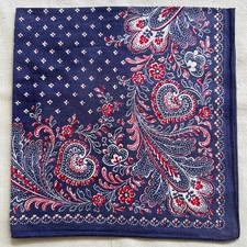 Bandana Vintage Purple Blue Cotton Geometric Border Red Flourish Handkerchief 20