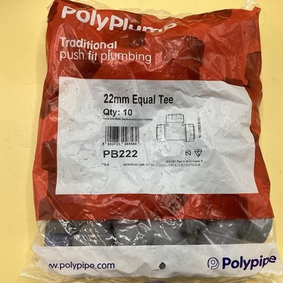 Polyplumb Push Fit 22 mm gleiches T-Stück 10er Pack - PB222