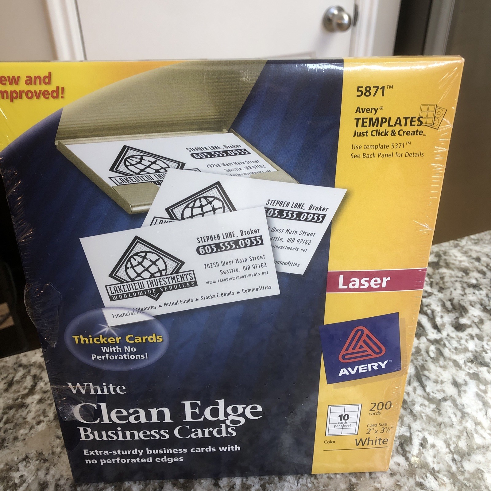 Avery 5871 White Clean Edge Business Cards 200 Count Laser 2" x 3.5" NEW