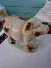 Vintage Ceramic Pig Decor Piece Farmhouse Country Piggy Cream  Brown Spots