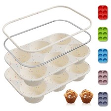 2 Pack 6 Cups Silicone Mini Muffin Pan with Metal Reinforced Frame Silicone M...
