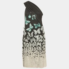 Versace Black Butterfly Print Jersey One Shoulder Dress L