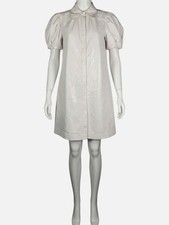 Alice + Olivia Women's Ivory Vegan Leather Short Sleeve Jem Shirt Dress Size S