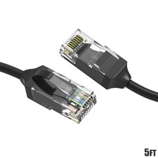 5FT CAT6 RJ45 Slim Ethernet LAN Network Patch Cable UTP Copper Wire 28AWG Black