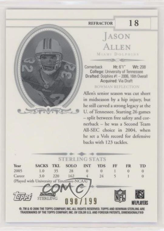2006 Bowman Sterling Refractor /199 Jason Allen #18 Rookie RC - Image 2 of 2