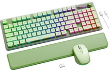Wireless Keyboard Mouse Combo Backlit Wrist Rest Metal Panel 2.4G Green