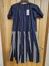 Cos navy white voluminous pleated  skirt dress size EUR 40 fits 14 / 16 /18 Bnwt