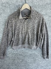 Victoria s Secret Gray Cheetah Print Cropped Quarter Zip Sweatshirt L