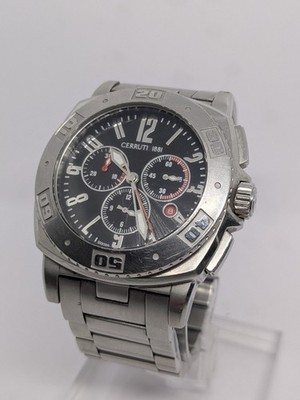 Cerruti 1881 Chronograph Men's Watch CRA042 Swiss Made Rotating Bezel Black Dial
