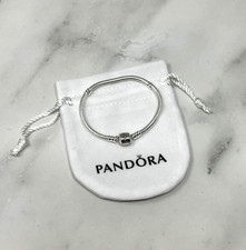 Pandora 925 Silver Snake Chain Bracelet Barrel Clasp Charm - 18cm - With Pouch