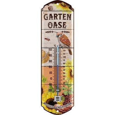 Thermometer Garten-Oase Metallschild 28x8 cm - lustiger Spruch witzig Lanolu