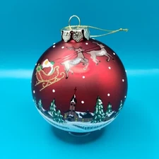 Holiday Lane Santa Claus Sleigh Reindeer Church Christmas Scene Ball Ornament