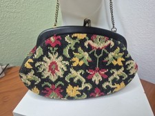 Vintage 50's Petit Point Floral Needlepoint Gold Chain Kisslock Purse