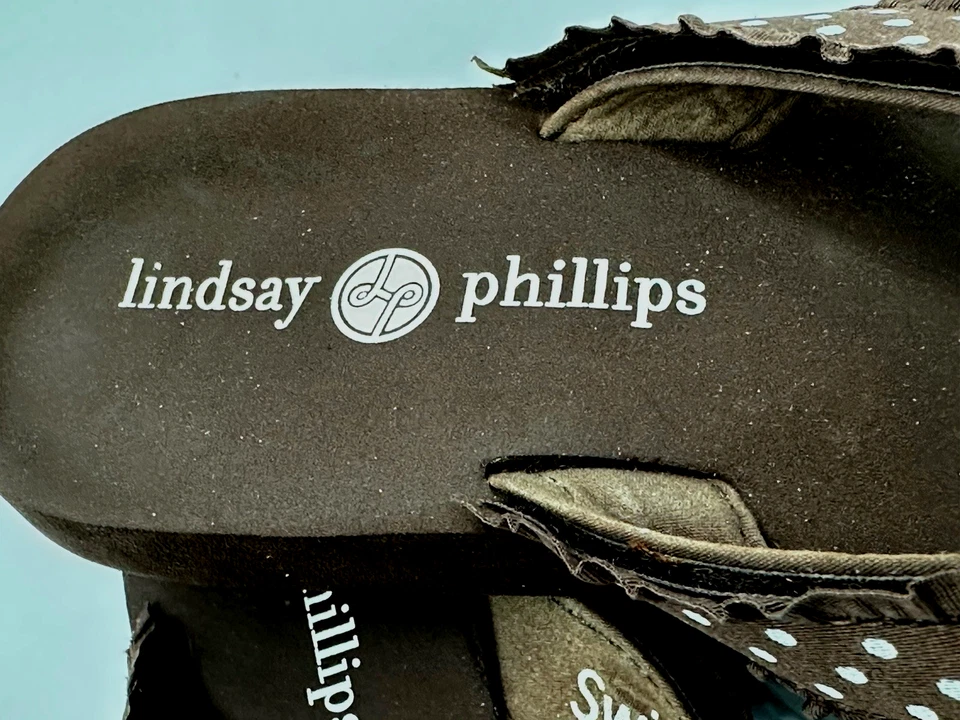 Chanclas Lindsay Phillips Marrón Blanco Lunares Correas Talla 6 Foto 2 de 4