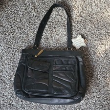 Vintage 80s Patchwork Black Leather Shoulder Bag NEW