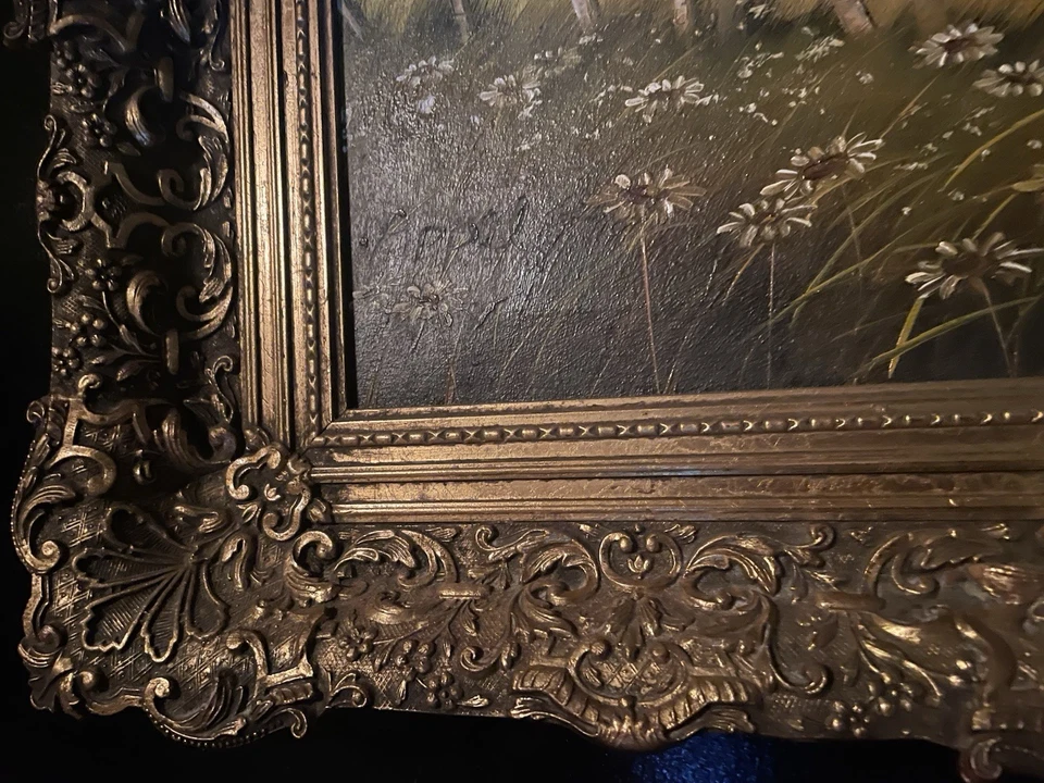 Pintura Original CHARLES P. APPEL GRANERO PÁJAROS Y PRADO (ENMARCADO) 28”X24”X3” Foto 4 de 4