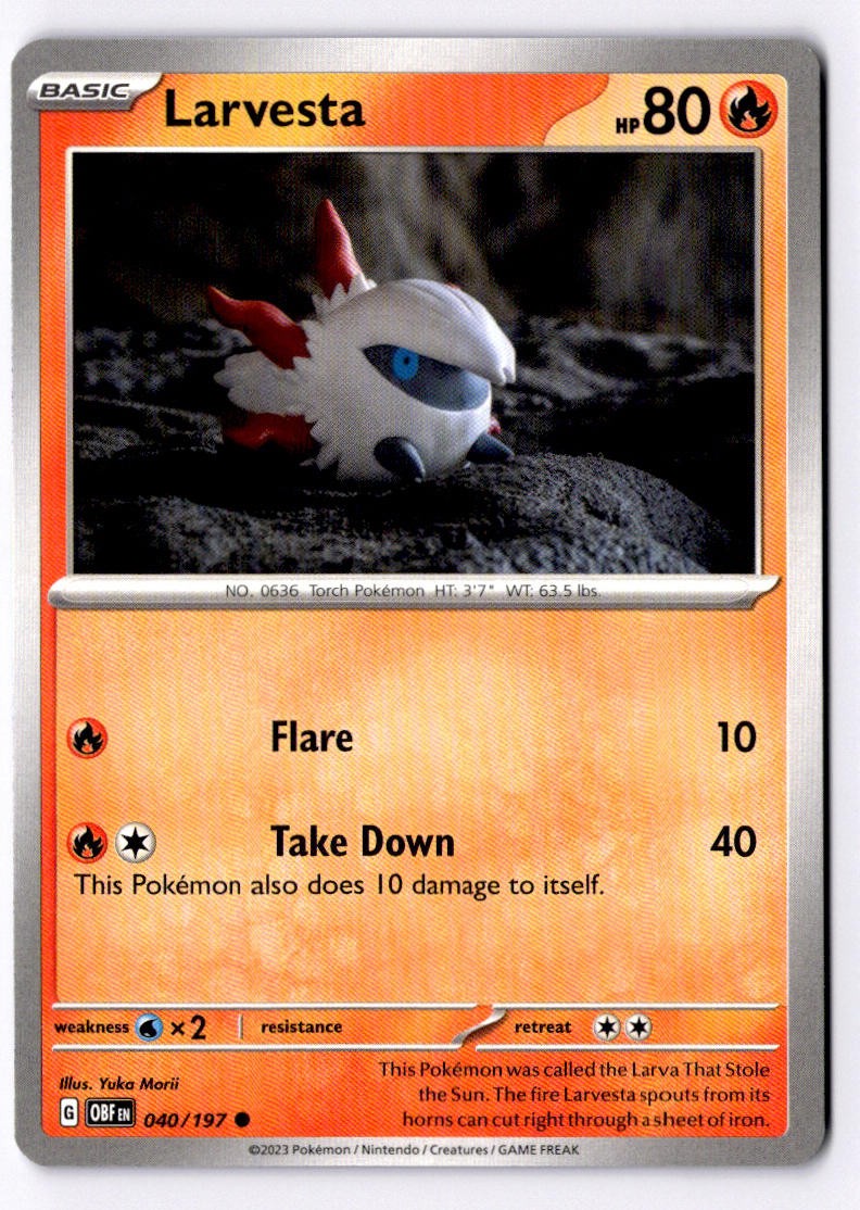 Larvesta 040/197 Common Obsidian Flames Pokemon NM