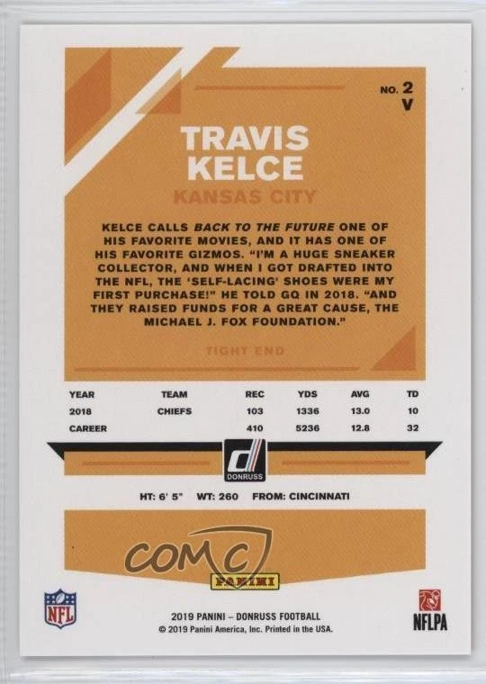 2019 Panini Donruss Photo Variation Jersey Number /87 Travis Kelce #2V - Image 2 of 2