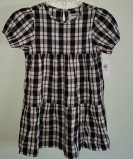 NEW Old Navy Girls 4T Plaid Tiered Puff-Sleeve Dress BLACK & WHITE #31822