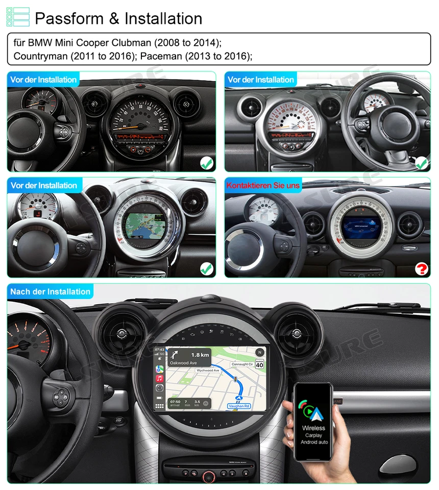 Android 14 Autoradio 2+32G Navi Carplay für BMW MINI COOPER Countryman R60 R61 - Bild 3 von 4