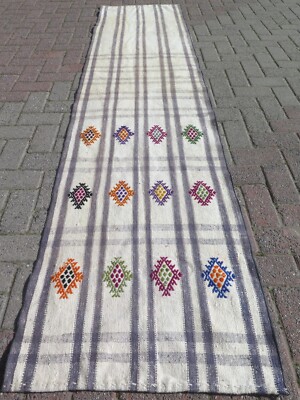 Modern Turkish Rug Runner, Handmade Corridor Carpet, Kitchen Long Kilim 25''X106''