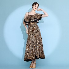 Latin Ballroom Dance Dress Modern Salsa Waltz Standard Long Dress C083 Leopard