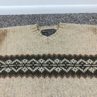 Vintage Abercrombie & Fitch Sweater Wool Fair Isle V Neck Beige