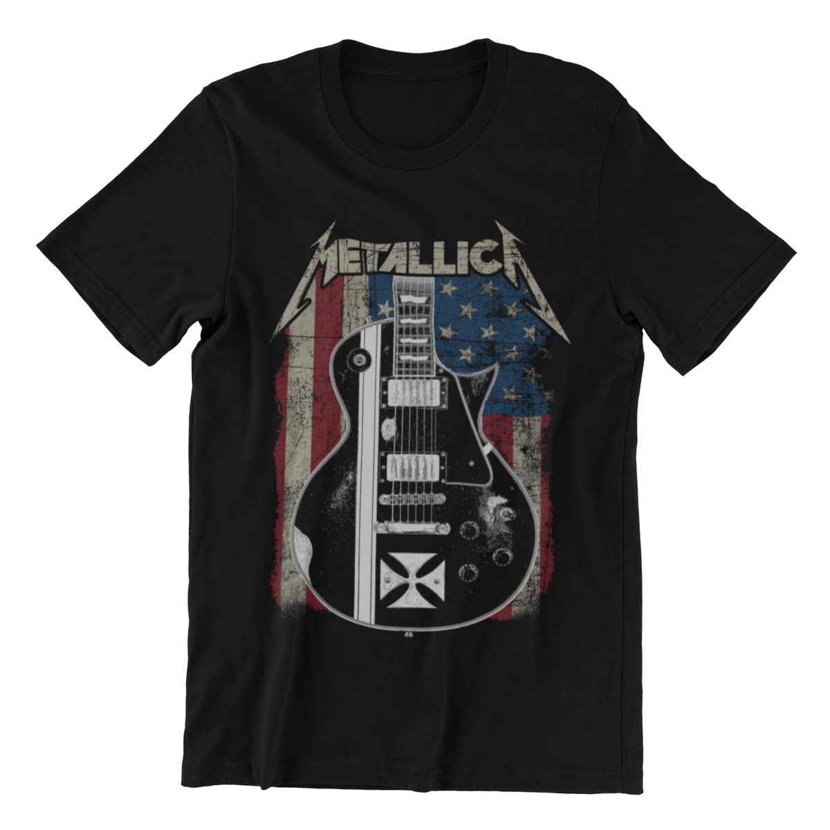 METALLICA US Flag Electric Guitar T-Shirt Heavy Metal Rock Legend on  Quality Tee - Main Image