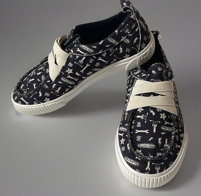 Blowfish Malibu Kids Sz 2 Finn- K Sneakers Slip On Blue Motor Club Canvas New