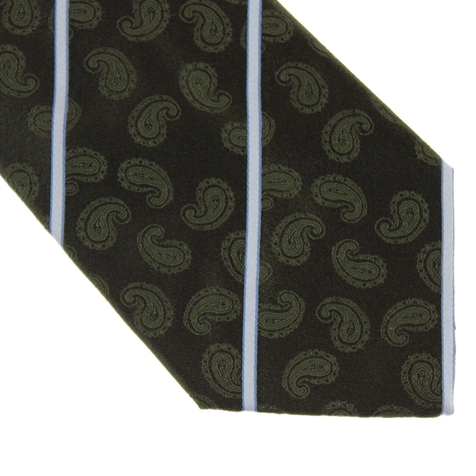 Borrelli Nuevo sin Etiquetas 100% Seda Siete (7) Corbata Plegable Verde Paisley con Rayas Azul Claro Foto 2 de 4