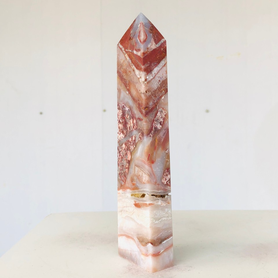 494g Natural Pink Crazy Lace Agate Quartz Crystal Tower Healing