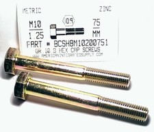 M10-1.25X75MM HEX HEAD CAP SCREWS GRADE 10.9 STEEL ZINC PLATED (5)