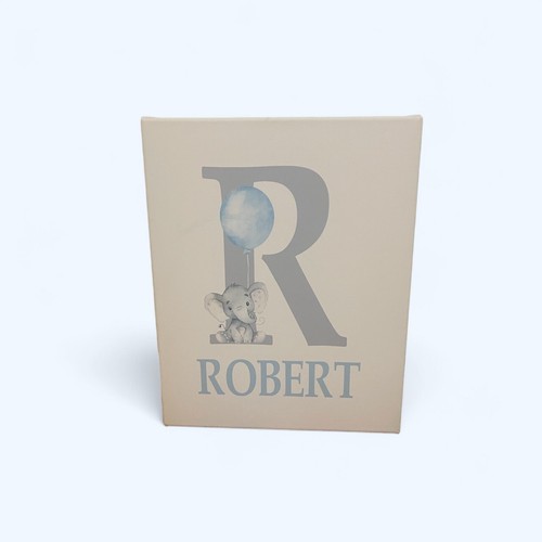 Baby Nursery Canvas Set of 3, Baby Elephants, Grey & Blue Theme on White Canvas - Picture 4 of 4