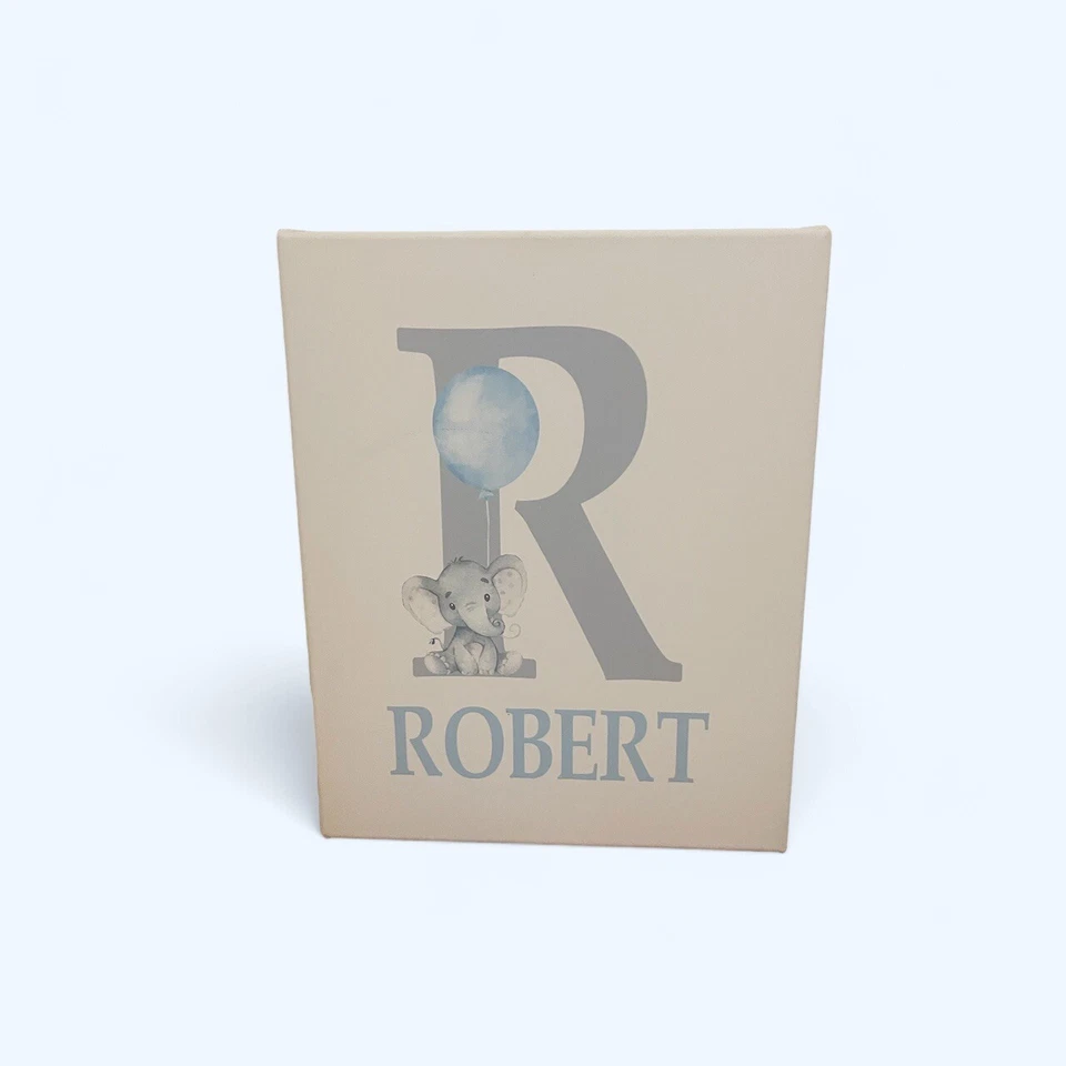 Juego de 3 lienzos para guardería bebé, elefantes bebés, tema gris y azul sobre lienzo blanco Foto 4 de 4