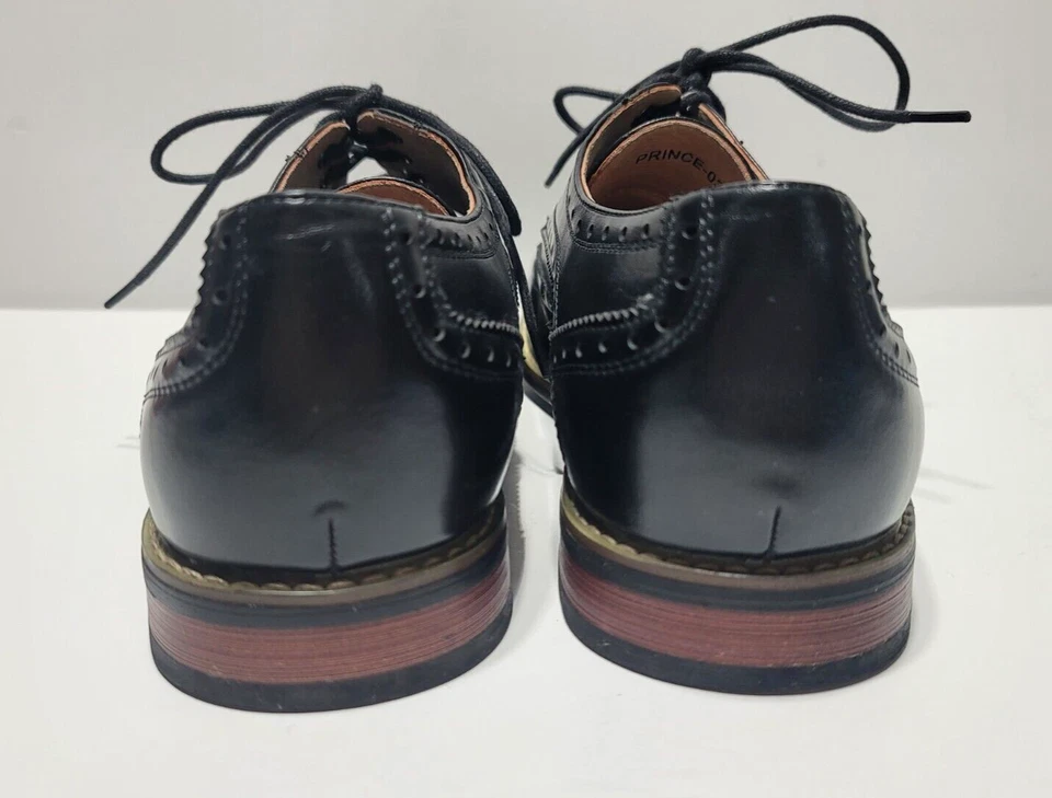 Bruno Marc New York Men's Sz 9.5 Black Leather Wingtip Oxford Prince Dress Shoes - Image 4 of 4