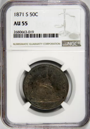 1871-S SEATED LIBERTY HALF DOLLAR ~ NICE ORIGINAL NGC AU55!
