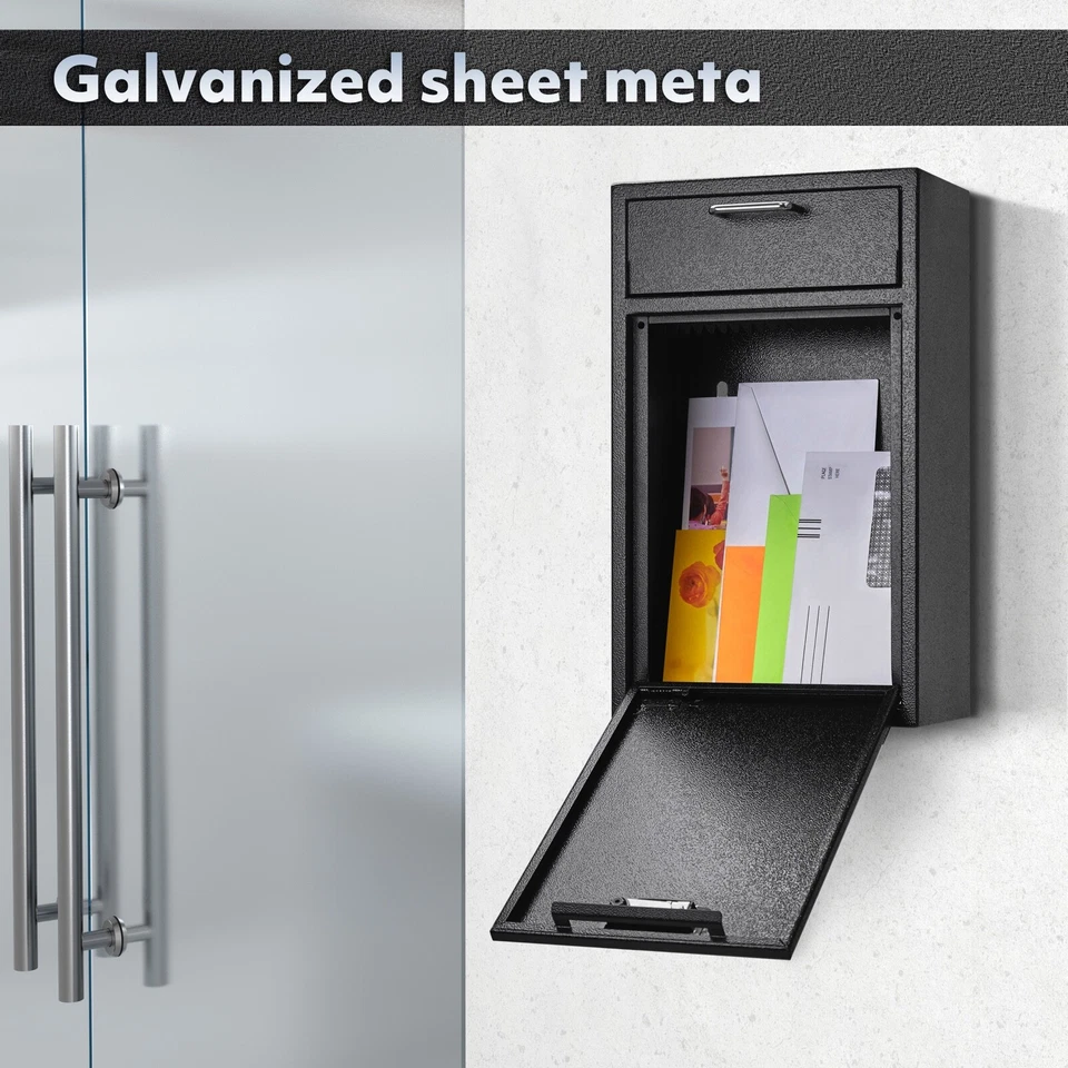 Mailbox Key Drop Box Front Locking Cabinet Anti-Theft Heavy Duty Steel Black - Image 3 of 4
