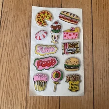 Vtg 80’s Puffy Fast Food Burger Pizza Fries Happy Candy Cupcake Sticker Sheet
