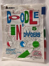 Vintage 1994 Avery*5 Doodle Designs*DIY Coloring*Index Dividers For3 Ring Binder