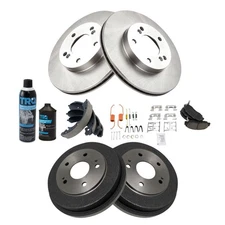 Front & Rear Ceramic Pad, Rotor, Shoe & Drum Kit w/Fluids for Honda