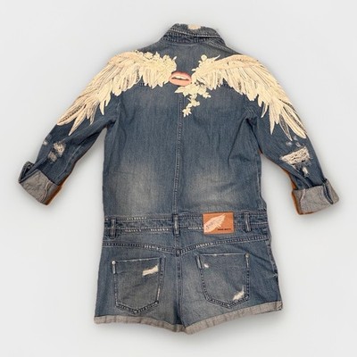 Miss Sixty Denim Dress Y2K Angel Collection Playsuit Denim Embroidered Romper