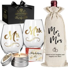 Mr Mrs Wine Glasses Set Wedding Gifts for Couples Newlyweds - Engagement Gift...