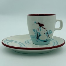 Starbucks Holiday 2007 Christmas Snowman Penguin Mug Saucer Plate Set