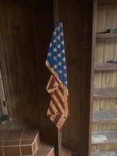Handmade Folded Wooden American Flag   Rustic Wood Burned Pine Wall Art