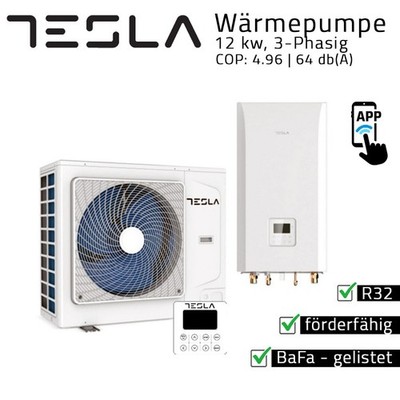 TESLA Luft-Wasser Split - Wärmepumpe 12kW kühlen und heizen, 1-Phasig für PV